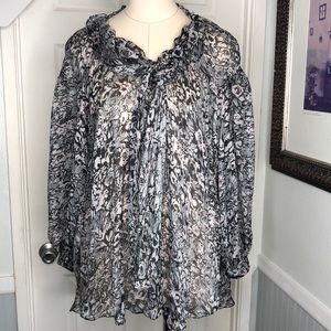 Chloe silk floral long sleeve sheer peasant blouse